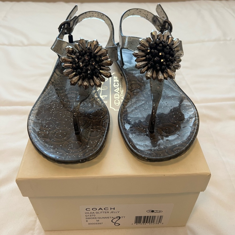 Coach Women's Black Sparkle Jelly Sandals